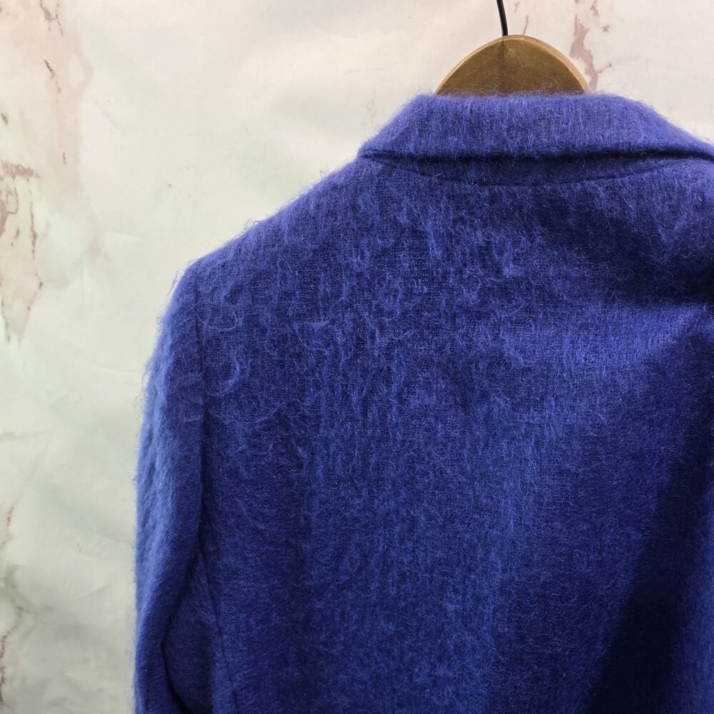 Vintage Blazer Womens Large 12 Mohair Periwinkle Wool Fuzzy 2 Button Eyelash - Picture 7 of 13